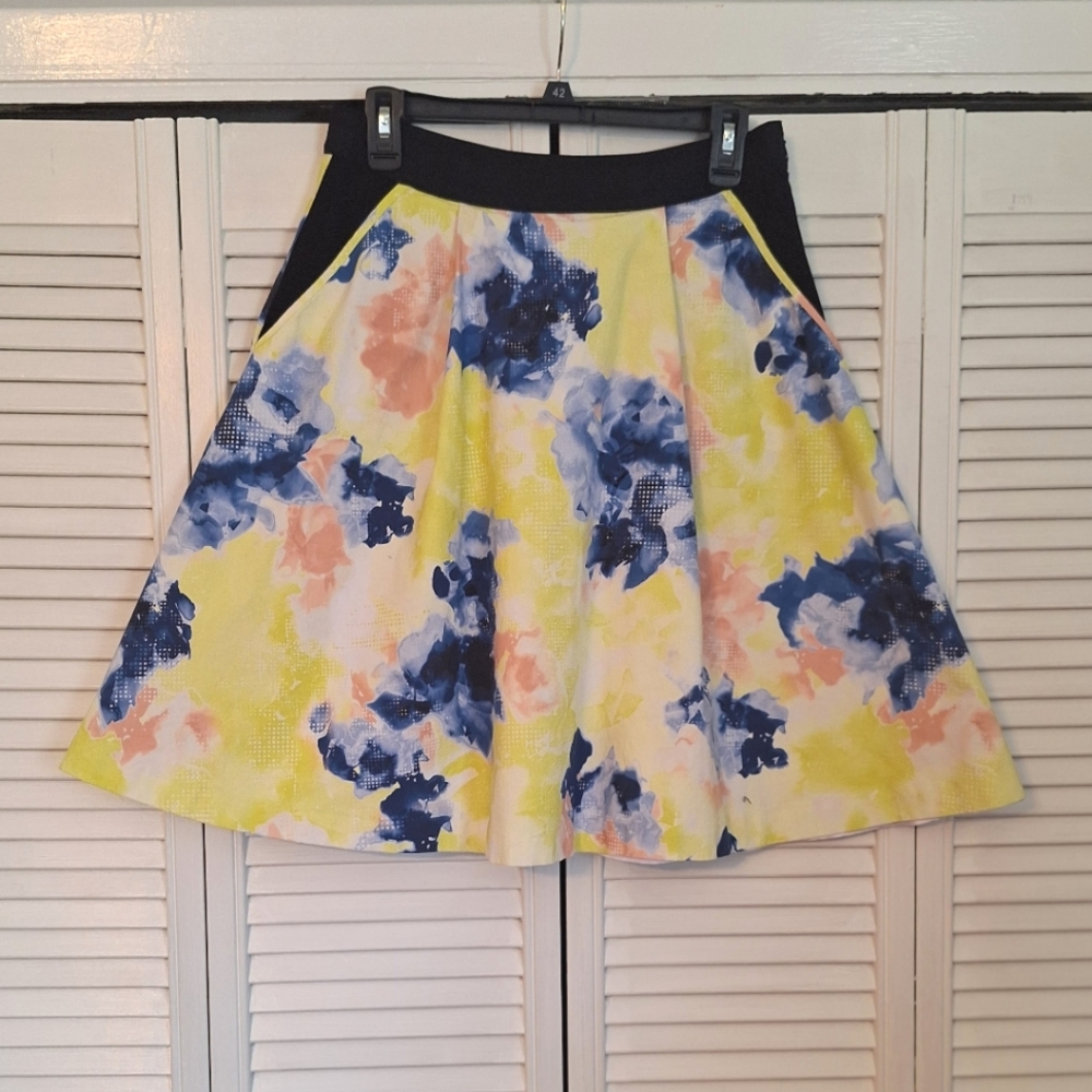 Ellen tracy floral cotton aline pleated skirt sz 8 *D5